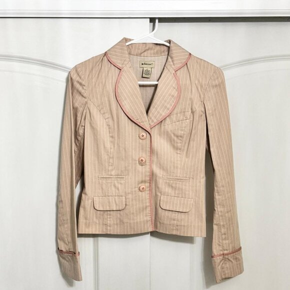 Women's Tan and Pink Pinstripe Blazer Jacket by Elevenses from Anthropologie, 0 - Picture 1 of 6